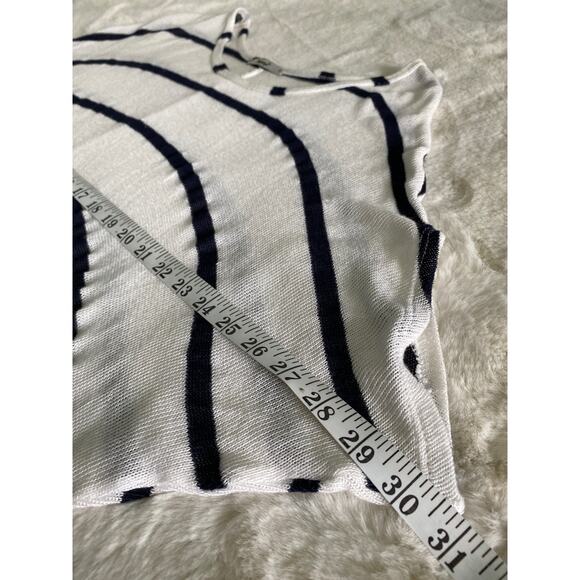 Papaya Semi Sheer Coastal Open Knit Black White Stripe Dolman 1/2 Sleeve Top Med - Picture 6 of 10
